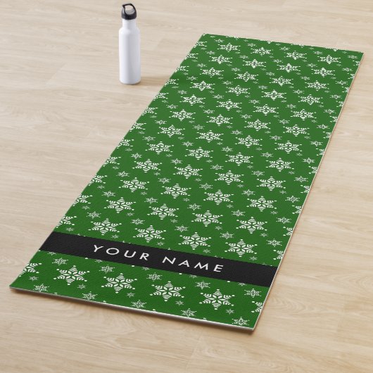 Witte sneeuwvlokken, Groen, Jouw naam, Personalise Yogamat (In situ)