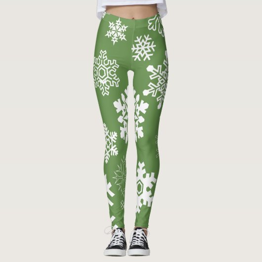 Witte sneeuwvlokken - Groen Leggings (Voorkant)