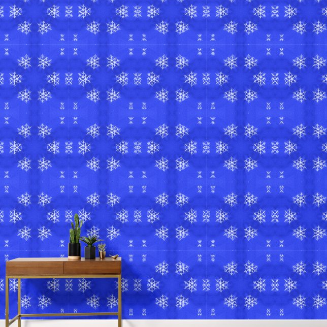 Witte sneeuwvlokken helderblauwe achtergrond behang (Hal)
