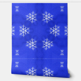 Witte sneeuwvlokken helderblauwe achtergrond behang