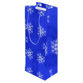 Witte sneeuwvlokken helderblauwe achtergrond wijn cadeautas (Achterkant Gekanteld)