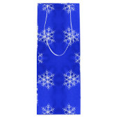 Witte sneeuwvlokken helderblauwe achtergrond wijn cadeautas (Achterkant)