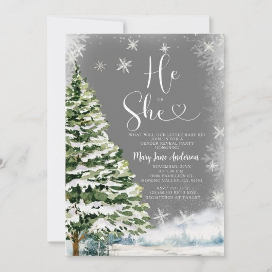 Witte sneeuwvlokken Hij of Zij Winter Geslacht Ont Kaart (Voorkant)