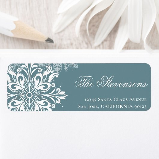 Witte sneeuwvlokken Kerst Terug Adres Etiket