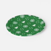 Witte sneeuwvlokken kerstbomen groen ontwerp papieren bordje (Gekanteld)