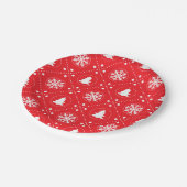Witte sneeuwvlokken kerstbomen rood design papieren bordje (Gekanteld)