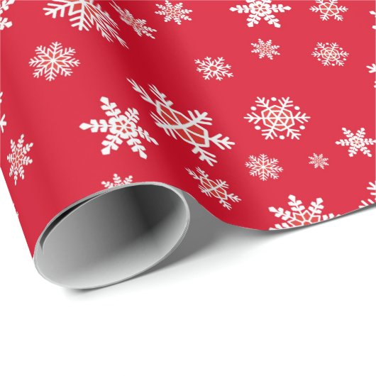  Witte Sneeuwvlokken Kerstrood Gift Cadeaupapier (Rol Hoek)