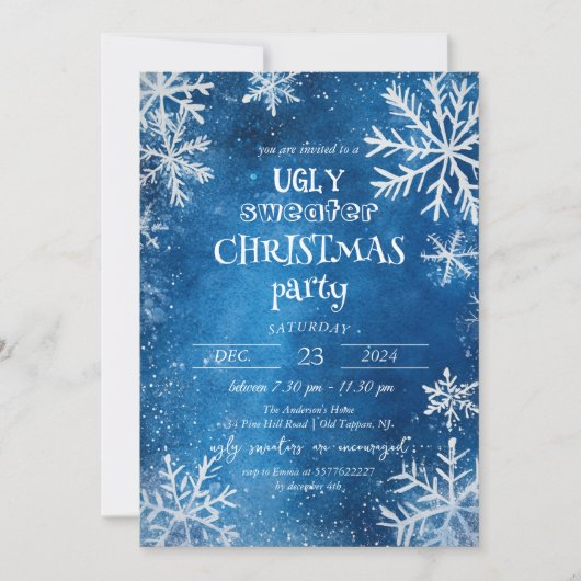 Witte Sneeuwvlokken Lelijke Trui Kerstfeest Kaart (Voorkant)