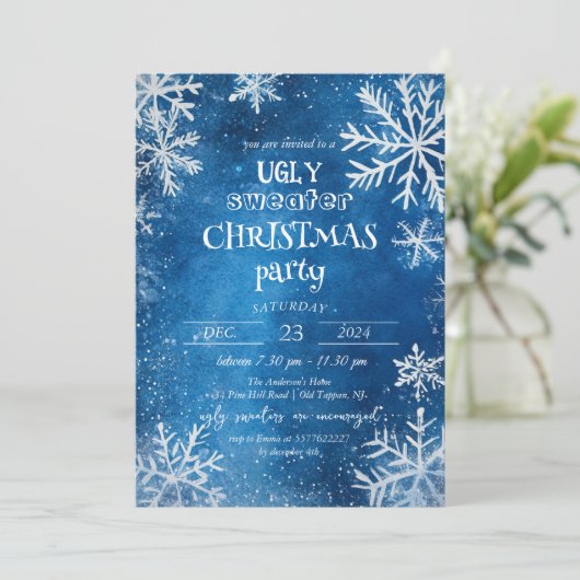 Witte Sneeuwvlokken Lelijke Trui Kerstfeest Kaart (Staand voorkant)