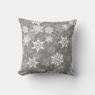 Witte Sneeuwvlokken Luxe Grijs Elegante Kerstmis Kussen