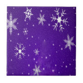 Witte sneeuwvlokken met blauw-Paarse achtergrond Tegeltje (Voorkant)
