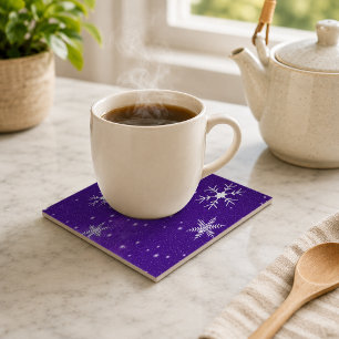 Witte sneeuwvlokken met blauw-paarse achtergrond tegeltje