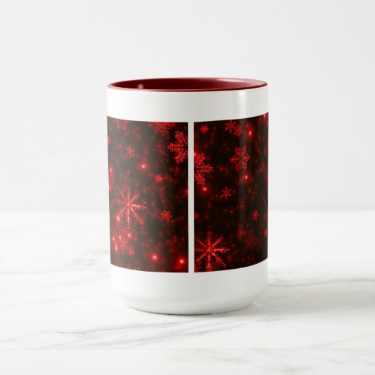 Witte Sneeuwvlokken met Deep Red Achtergrond Mok (Midden)