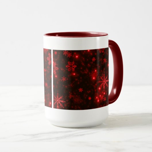 Witte Sneeuwvlokken met Deep Red Achtergrond Mok (Voorkant rechts)