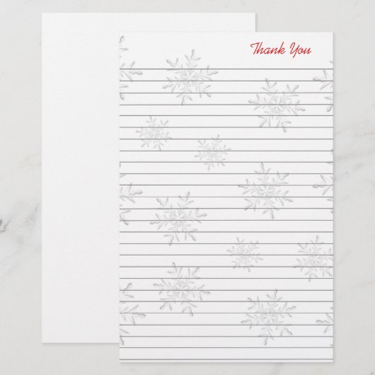 Witte sneeuwvlokken met kerstmis bedankt papier (Voorkant / Achterkant)