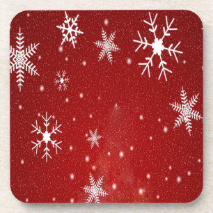 Witte sneeuwvlokken met rode achtergrond drankjes onderzetter