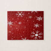 Witte sneeuwvlokken met rode achtergrond legpuzzel (Horizontaal)