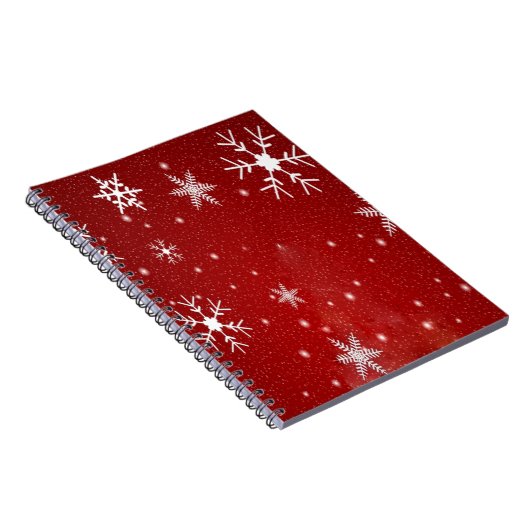 Witte sneeuwvlokken met rode achtergrond notitieboek (Rechterzijde)