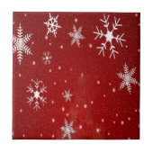 Witte sneeuwvlokken met rode achtergrond tegeltje (Voorkant)