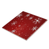 Witte sneeuwvlokken met rode achtergrond tegeltje (Zijkant)
