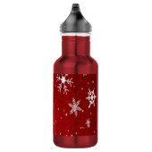 Witte sneeuwvlokken met rode achtergrond waterfles  (Rechts)