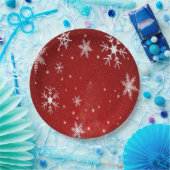 Witte sneeuwvlokken met rode Borden achtergrondpap Papieren Bordje (Feest)