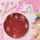 Witte sneeuwvlokken met rode Borden achtergrondpap Papieren Bordje (Feest)
