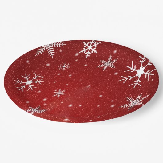 Witte sneeuwvlokken met rode Borden achtergrondpap Papieren Bordje (Gekanteld)
