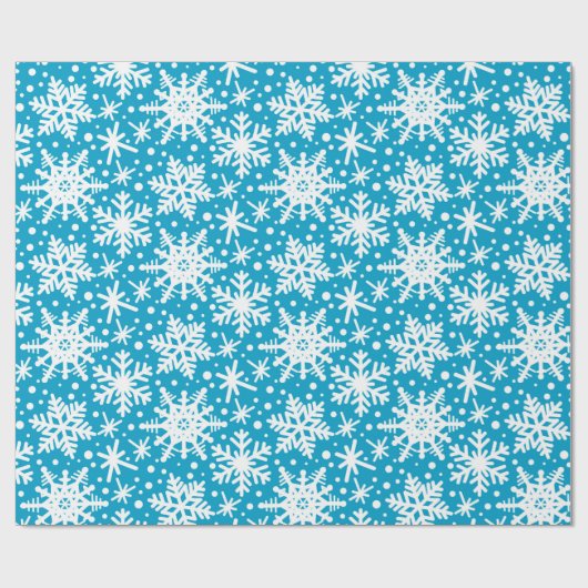 Witte sneeuwvlokken op Aqua Cadeaupapier (Vlak)