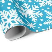 Witte sneeuwvlokken op Aqua Cadeaupapier (Rol Hoek)