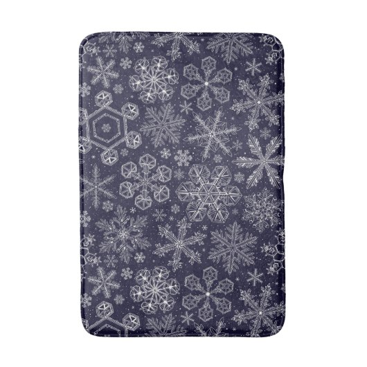 Witte sneeuwvlokken op blauw badmat (Voorkant Verticaal)