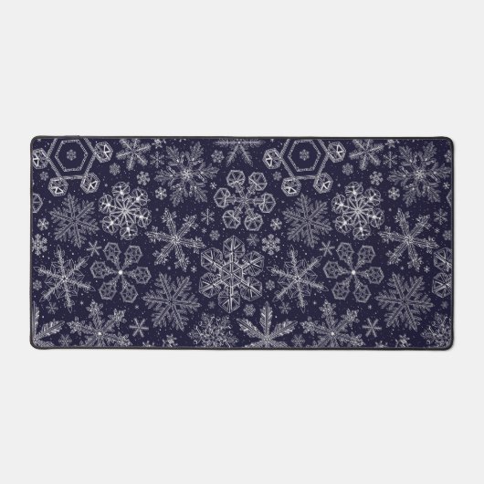 Witte sneeuwvlokken op blauw bureaumat (Voorkant)