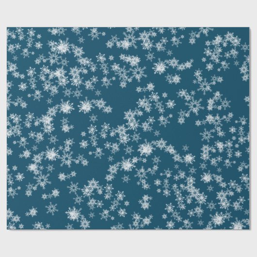 Witte sneeuwvlokken op blauw cadeaupapier (Vlak)