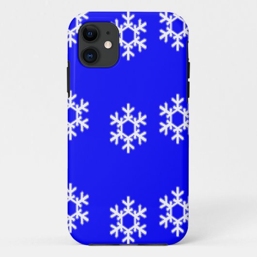 Witte sneeuwvlokken op blauw Case-Mate iPhone case (Achterkant)