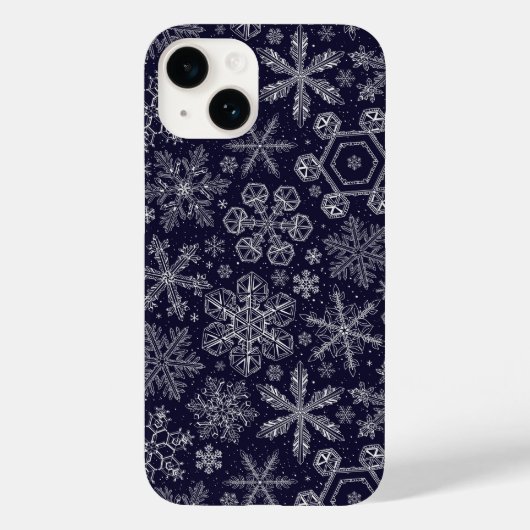 Witte sneeuwvlokken op blauw Case-Mate iPhone case (Achterkant)