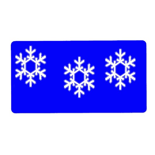 Witte sneeuwvlokken op blauw etiket (Voorkant)