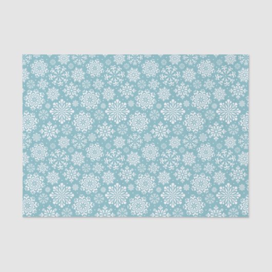 Witte sneeuwvlokken op blauw kerstfeest tissuepapier (Voorkant)