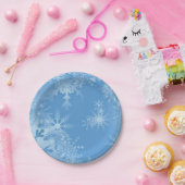 Witte Sneeuwvlokken op Blauw Kerstmis Winter Party Papieren Bordje (Feest)