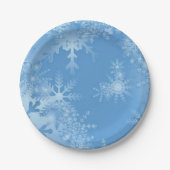 Witte Sneeuwvlokken op Blauw Kerstmis Winter Party Papieren Bordje (Voorkant)