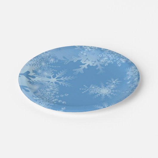 Witte Sneeuwvlokken op Blauw Kerstmis Winter Party Papieren Bordje (Gekanteld)