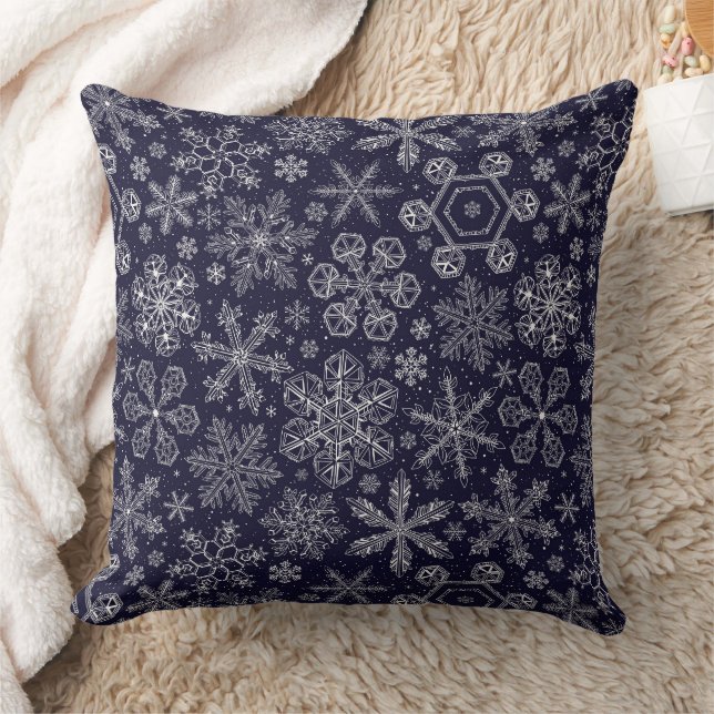 Witte sneeuwvlokken op blauw kussen (Deken)