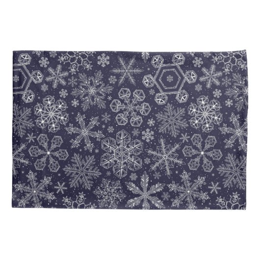 Witte sneeuwvlokken op blauw kussensloop (Achterkant-Links)