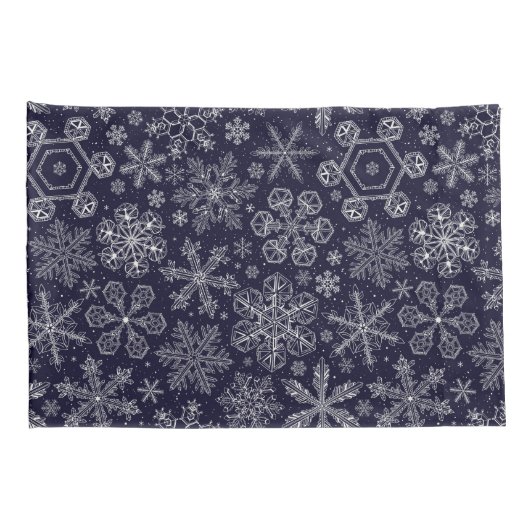 Witte sneeuwvlokken op blauw kussensloop (Achterkant-Rechts)