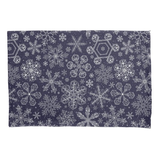 Witte sneeuwvlokken op blauw kussensloop (Voorkant-Links)