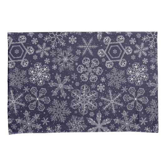 Witte sneeuwvlokken op blauw kussensloop (Voorkant-Rechts)