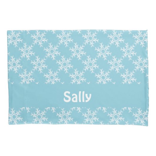 Witte sneeuwvlokken op blauw kussensloop (Voorkant)