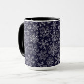 Witte sneeuwvlokken op blauw mok (Voorkant links)