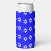 Witte sneeuwvlokken op blauw seltzer blikjeskoeler (Seltzer Voorkant)