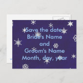 Witte sneeuwvlokken op blauw, sla de datum op, bri aankondigingskaart (Voorkant / Achterkant)