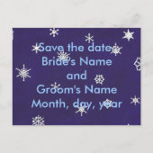 Witte sneeuwvlokken op blauw, sla de datum op, bri aankondigingskaart (Voorkant)